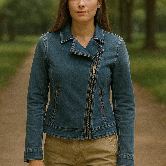 CUTE MOTO STYLE JEAN JACKET WITH SPANDEX - Picture 1 of 6